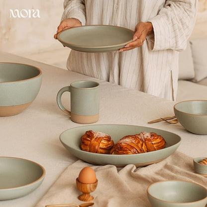MORA Medium Mugs Set of 4, 16oz Ceramic Pottery Latte Mugs/Coffee Cups - Microwave and Dishwasher Safe - Thyme