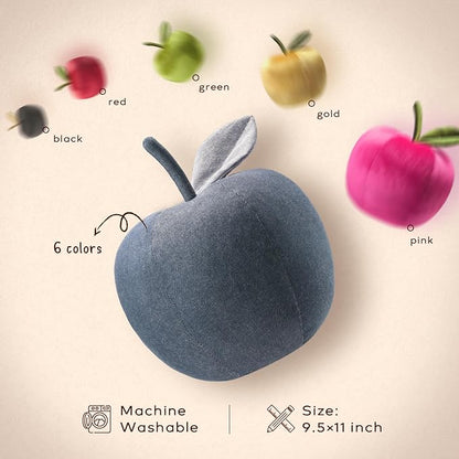Ashler Apple Shaped Throw Pillow, Unique Denim Blue Throw Pillow, Cute Apple-Shaped Cushion, Fun Home Decor for Sofa, Chair, Bedroom, Jeans Blue, 11x9.5IN