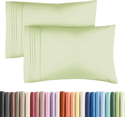 Queen Pillow Cases Set of 2 - Ultra Soft Hotel Quality Pillowcase Covers - Comfy, Cozy & Wrinkle Free - Shrinkage & Fade Resistant - Machine Washable Pillow Protectors - 2 Piece Set - Light Sage Green