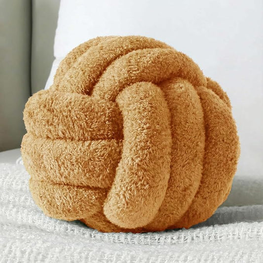 Knot Pillow Ball Plush - Decorative Throw Pillows for Bed Relieve Stress, Round Knot Cushion for Sofa Decor Pet Toy, Khaki 8 inch