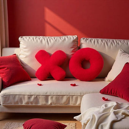 XO Pillow Plush, Pink Throw Pillows Valentine's Day Decorative Hugs and Kisses, Cute Pillows Romantic Home Décor for Sofa, Bedroom, Living Room 12.5x12.5 Inch Set of 2