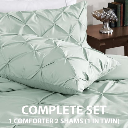 Cathay Home Twin Bedding - Pintuck 2-Piece Comforter and Sham Set - Ultra Soft & All Season Warmth - Misty Blue