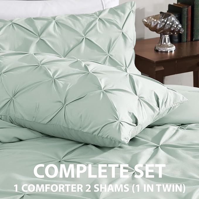 Cathay Home King Bedding - Pintuck 3-Piece Comforter and Sham Set - Ultra Soft & All Season Warmth - Misty Blue
