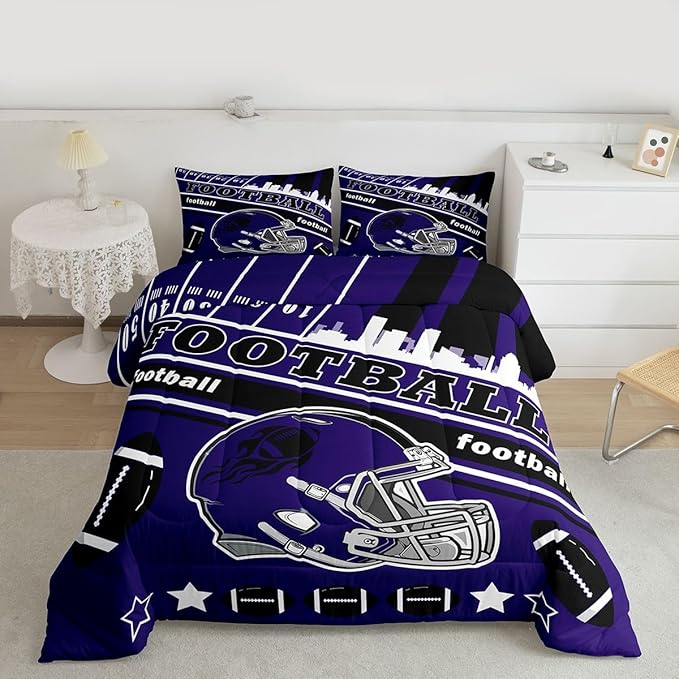 Feelyou Football Bedding Set Boys Girls Full Size Rugby Sports Comforter Set Sports Themed Women Men Football City Duvet Quilt Bedroom Decor