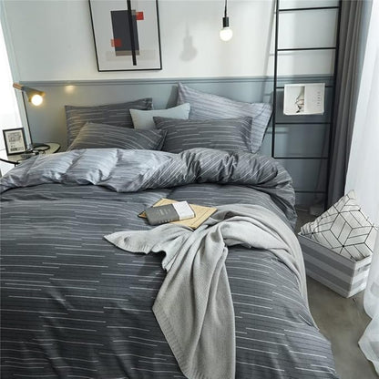 VM VOUGEMARKET Grey Blue Stripes Comforter Set Twin XL Teen Boys Men Down Comforter with 2 Pillowcases,Modern Luxury Striped Bedding Quilt Set 68"x90"