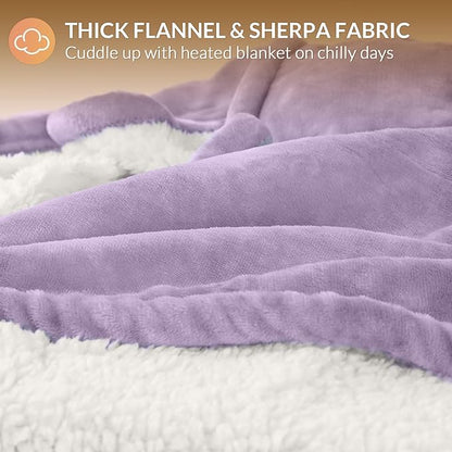 HOMLYNS LuxeHeat Heated Blanket Electric Blanket Full Size, Soft Flannel Sherpa Heating Blanket with 10 Heat Settings, 1-10 hrs Timer Auto Shut Off (72x84 inches, Purple)