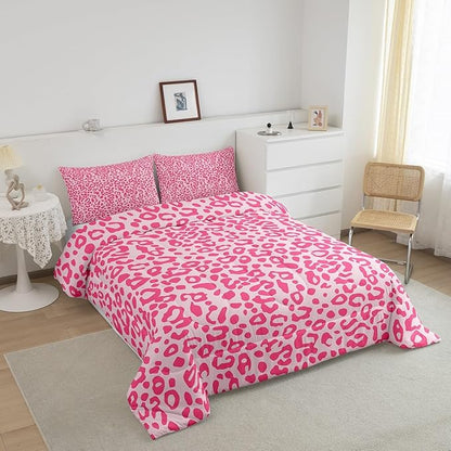 Feelyou Cute Leopard Bedding Set Cheetah Comforter Set for Kids Boys Girls Teens Room Decor Pink Animal Print Comforter Toddler Size Safari Duvet Set 2Pcs
