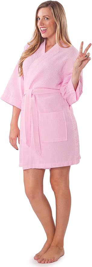 Turquaz Lightweight Short Robes For Women Waffle Kimono Bathrobe - Soft, Fast-Drying, Long-Lasting Cotton Blend