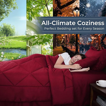 HEVUMYI Red Twin Comforter Set - 5-Piece All Season Bed in a Bag Twin, Ultra Soft Bedding Set with Comforter, Flat Sheet, Fitted Sheet, Pillowcases, Pillow Shams