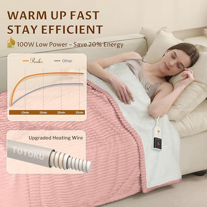 Reaks Electric Heated Blanket Twin, Silky Soft Flannel & Sherpa Twin Electric Blanket with 9 Heat Levels & 2-10 Hours Auto Off, Warm Gifts for Women Mom Grandma, ETL Certified (62x84 inches, Pink)