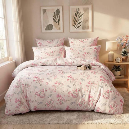 Nayoroom Pink Floral Comforter Set Queen Size Spring Botanical Blooms Flower Comforter 3 Pieces Soft Lightweight Aesthetic Bedding Set for All Seasons
