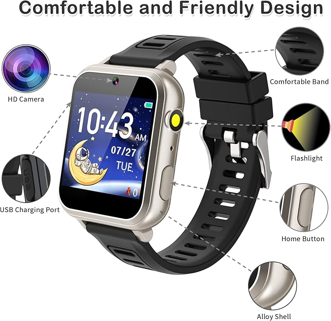 Phyulls Smart Watch for Kids with 39 Puzzle Games Camera Video Recorder Music Alarm Calculator Calendar Flashlight Pedometer Birthday Gift for 3-12 Year Old Boys and Girls