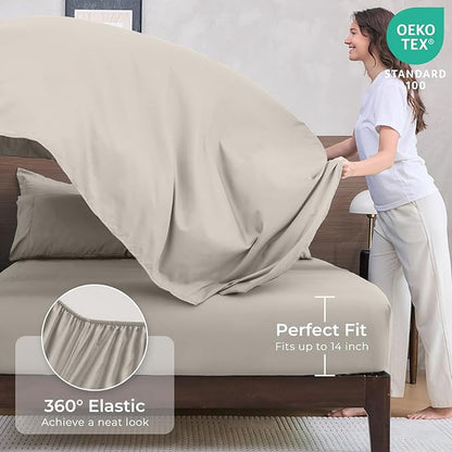 HEVUMYI Oatmeal Queen Comforter Set - 7-Piece All Season Bed in a Bag Queen, Ultra Soft Bedding Set with Comforter, Flat Sheet, Fitted Sheet, Pillowcases, Pillow Shams