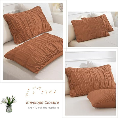 Lady Ann Oversized King 128x120 Comforter Set - Pumpkin Ruched Bedding, 3-Piece Fluffy Ruffle Bedding Comforter Set for Women, Ultra Soft and Luxurious All-Season Boho Bedding Set for Bedroom.