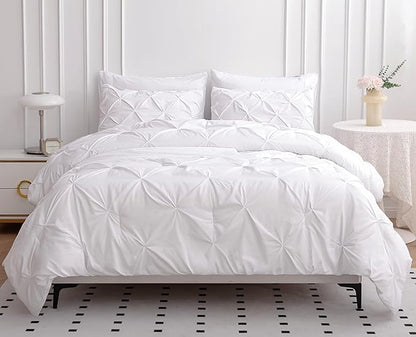 LANE LINEN Full Size Comforter Set – 7 Piece Pintuck Bed in a Bag - Bedding Set of 1 Comforter, 1 Flat & 1 Fitted Sheets, 2 Pillowcases & 2 Shams – All-Season Soft Bedding for Full Sized Beds – White | Clean bed look, Light microfiber, Breathable feel,...