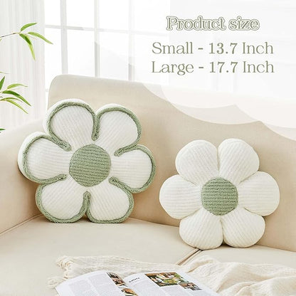 Flower Pillow, Soft Flower Decorative Throw Pillow, Cute Daisy Flower Shaped Seating Floor Cushion Room Décor Plush Pillows for Sofa Couch Bed (17.7 Inch, White)