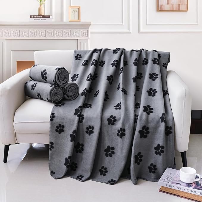 ZYFZCYBL Fleece Throw Blankets for Couch Bulk Lightweight Warm Soft Cozy Blanket 6 Pack Bulk Fleece Blanket Solid for Bed Couch Office Gifts Outdoor 50 x 60 inch Grey Black Paw Print