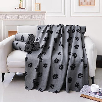 ZYFZCYBL Fleece Throw Blankets for Couch Bulk Lightweight Warm Soft Cozy Blanket 6 Pack Bulk Fleece Blanket Solid for Bed Couch Office Gifts Outdoor 50 x 60 inch Grey Black Paw Print