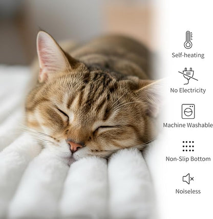 NWK Pack of 4 Fluffy Self Warming Cat Mat, Cat Blanket, Thermal Dog Mat, Washable, Non-Slip Bottom for Sofa & Crate & Kennel & Car Seat (Creamy White, Large (34'' X 22'' X 0.7''))