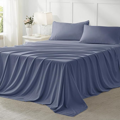 Anluoer King Comforter Set 7 Piece, Grayish Blue Bed in a Bag with Sheets, Comforters King Size Bedding Sets with 1 Comforter, 2 Pillow Shams, 2 Pillowcases, 1 Flat Sheet,1 Fitted Sheet