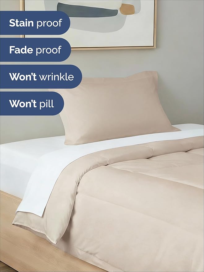 Twin Comforter Set - 2 Piece Bed Set for All Seasons - 1 Soft Quilted Comforter with Corner Tabs & 1 Pillow Sham - Comfy, Cozy & Breathable - Premium Down Duvet Insert - Oeko-TEX - Twin Size, Wheat