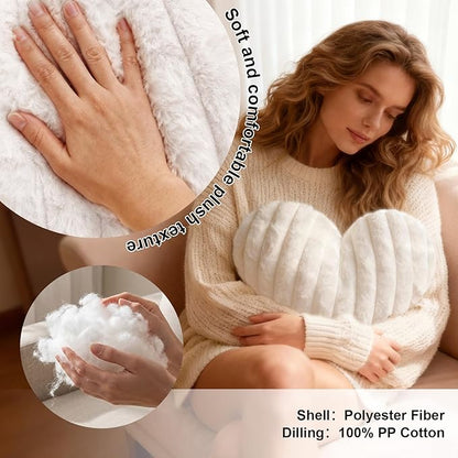 2 Pcs White Heart Throw Pillows, 16 Inch Soft Fluffy Heart-Shaped Comfort Pillows with Calming Texture, Hug Pressure for Relaxing Moments, Ideal for Sofa, Reading, and Naps (White)