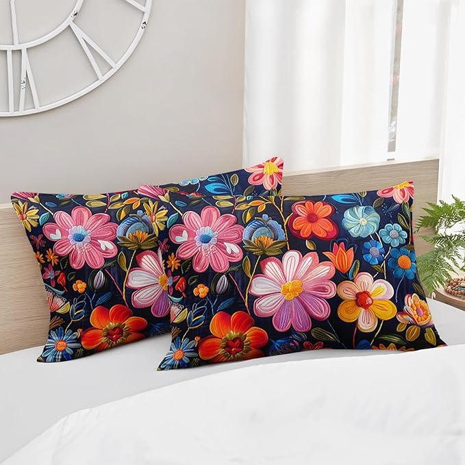 Colorful Flower Comforter Set King Size 3 PCS Bed in a Bag,Cute Floral Bedding Set for Girls Teens,Ultra Soft Microfiber Comforter Bed Set with 3-Pieces, Floral Bedroom Decor with Pillowcases