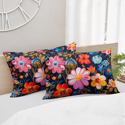 Colorful Flower Comforter Set Twin Size 3 PCS Bed in a Bag,Cute Floral Bedding Set for Girls Teens,Ultra Soft Microfiber Comforter Bed Set with 3-Pieces, Floral Bedroom Decor with Pillowcases