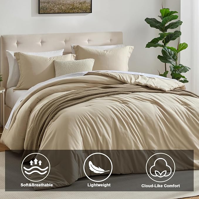 satisomnia King Size Lightweight Comforter Beige, 3 Piece Comforter Set King