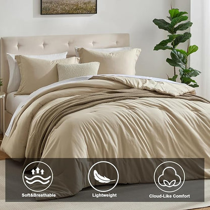 satisomnia King Size Lightweight Comforter Beige, 3 Piece Comforter Set King