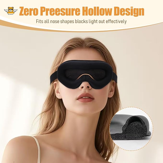 100% Light Blocking Sleep Mask, Only 0.73oz Light Comfortable 3D Contoured Memory Foam, Blink Freely Eye Masks for Sleep, Travel, Nap, for Men Women Side Sleeper, Black