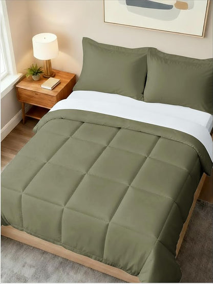 King Comforter Set - 3 Piece Bed Set for All Seasons - 1 Soft Quilted Comforter with Corner Tabs & 2 Pillow Shams - Comfy & Breathable - Premium Down Duvet Insert - Oeko-TEX - King Size, Sage Green