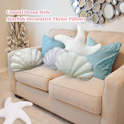Marble Empire White Starfish Pillow for Couch and Bed, Coastal Decor Throw Pillow, Ocean Beach Theme Accent Pillow for Living Room