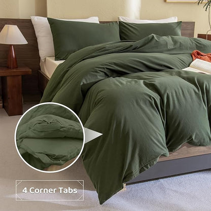 Sanracie Cotton Olive Green Comforter Set King Size,Dark Green Bedding Comforters Set Solid,3 Pieces(1 Aesthetic Comforter and 2 Pillowcases) Soft Lightweight Bed Set for All Season