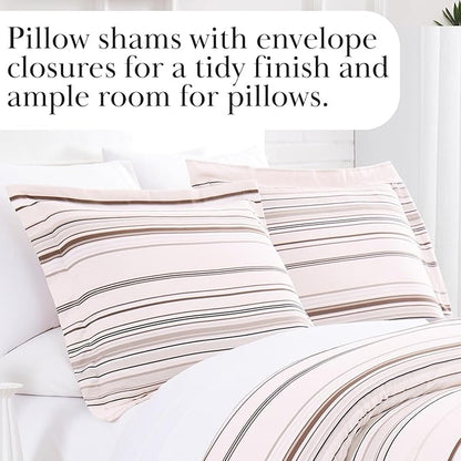 Southshore Fine Living, Inc. 3-Piece Full/Queen Size Comforter Set, Down Alternative All-Season Striped Comforter with 2 Shams, Soft Microfiber Bed Spread for Full or Queen Bed, Coastal Stripes Taupe