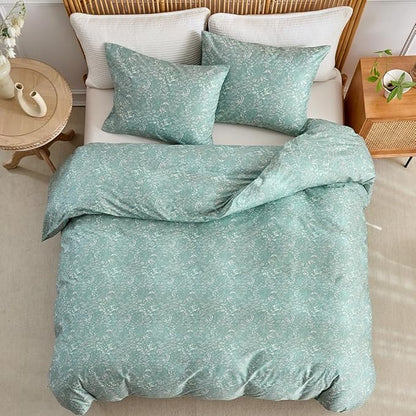 AMWAN Queen Size Comforter Set Sage Green, 3 Pieces Queen Bedding Sets, Vintage Botanical Bedding Set, 1 Comforter with 2 Pillowcases, Aesthetic Floral Comforter Set Soft for All Seasons