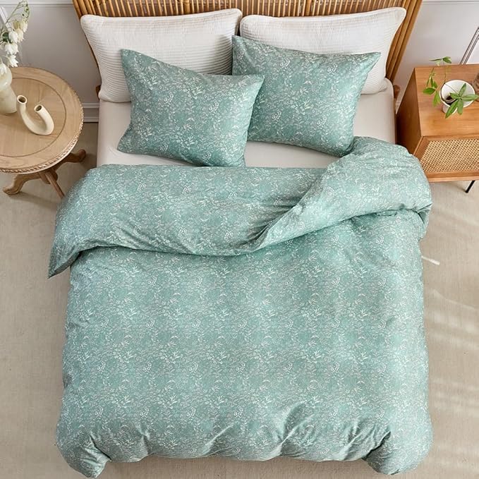 AMWAN Light Green Comforter Set Full 3 Pieces, Botanical Bedding Comforter Set 1 Comforter with 2 Pillowcases