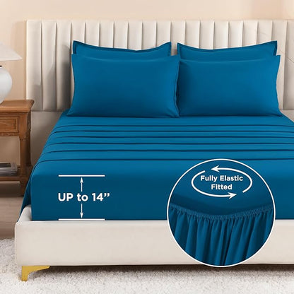 Litanika Comforter California King Size Set Teal - 7 Pieces Bed in a Bag California King Bedding Comforter Sets, Plain Lightweight Bed Set with Comforter, Sheets, Pillowcases & Shams