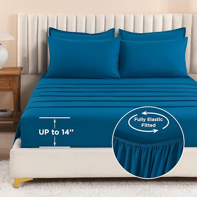 Litanika Comforter King Size Set Teal - 7 Pieces Bed in a Bag King Bedding Comforter Sets, Plain Lightweight Bed Set with Comforter, Sheets, Pillowcases & Shams