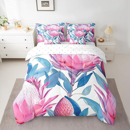 Feelyou Flower Comforter Set King Size 7 Pieces Florals Bedding Set for All Season Blossom Flowers Pattern Nature Theme Bed in a Bag with Comforter, Sheets, Pillowcases & Cushion Cover