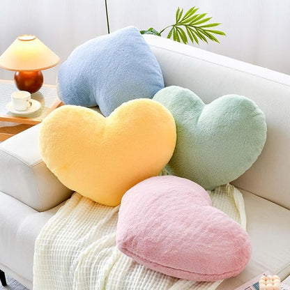 Sage Green Heart Pillows, Cute Heart Decorative Pillow, Heart Shaped Throw Pillows for Bed, Faux Rabbit Fur Plush Hoom Decor Pillow Cushion for Chair Sofa Living Room (Large-19.6"x15.7")