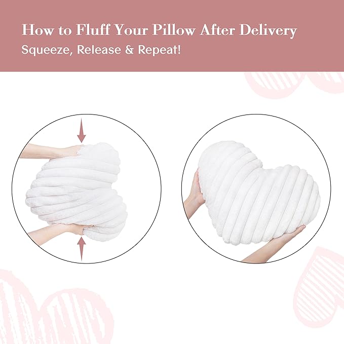 AELS Heart Shaped Pillow, Set of 2, Heart Decorative Throw Pillows, Faux Fur Love Pillows Cute Pillow 20 & 16 Inches, Valentines Day Decorations, Wedding Decor, Living Room Bedroom Nursery Decor,White