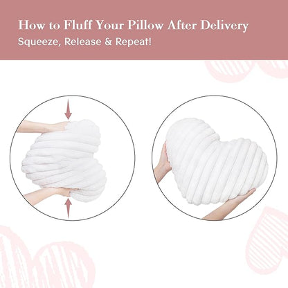 AELS Heart Shaped Pillow, Set of 2, Heart Decorative Throw Pillows, Faux Fur Love Pillows Cute Pillow 20 & 16 Inches, Valentines Day Decorations, Wedding Decor, Living Room Bedroom Nursery Decor,White