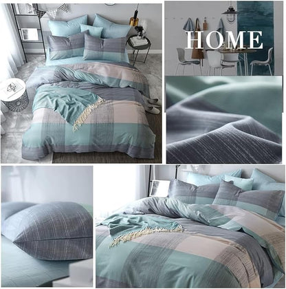 mixinni Simple Patchwork Print Comforter Set Queen Size Bed Fluffy Blue Mint Green Geometric Pattern Comforter for Boys Women and Men, 1 Modern Comforter and 2 Pillowcases for All Season-Queen Size