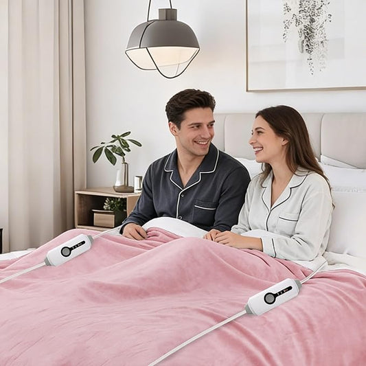 Electric Heated Blanket 84"x90" Queen Size Microplush Cover Blanket, 4 Heat Settings & 10 Hours Auto Off, Cozy & Warm for All Night, Machine Washable, Light Pink