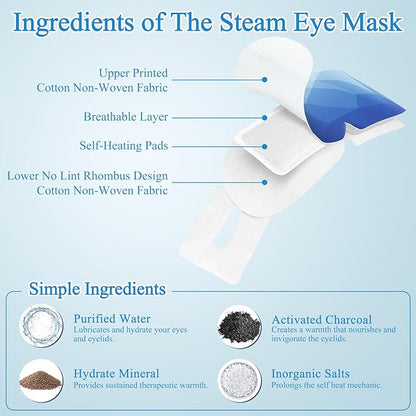 32Packs Steam Eye Mask, Heated Eye Mask for Sleeping, Warm Compress for Eyes, Self Heating Disposal Steam Mask for Home Sleep, Office, Spa, Travel Essentials Valentine's Day Gift (Unscented)