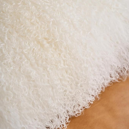 Genuine Mongolian Lamb Fur Pillow Cover – 12"x20" Rectangular Cushion Case – Soft Curly Wool Decorative Accent for Sofa, Bed, or Chair (Natural White)