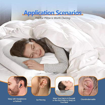 Ear Piercing Pillow with an Hole for CNH and Ear Pain Inflammation Pressure Sores for Side Sleepers, Cotton and Polyester Side Sleeper Pillow, Washable and Adjustable Ear Guard Pillow, Gray