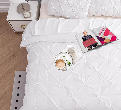 LANE LINEN Twin XL Comforter Set - Extra Long 5 Piece Dorm Bedding Sets - Pinch Pleat Bed in a Bag - Includes Pintuck Comforter, Sheets, Pillowcase & Sham - Durable Stitching for Everyday Use - White | Durable stitching, Soft pinch pleat, Extra long co...