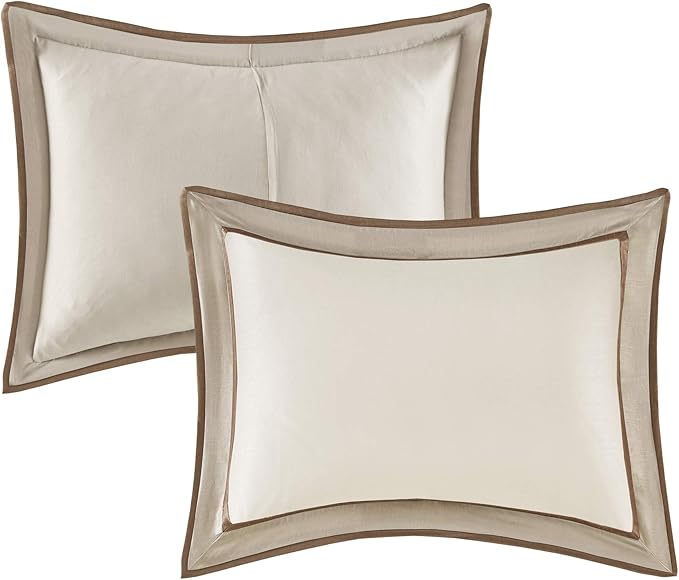 Madison Park Cozy Comforter Set-Deluxe Hotel Collection, All Season Down Alternative Luxury Bedding with Matching Shams, Decorative Pillows, Queen(90"x90"), Genevieve, Taupe/Brown 7 Piece
